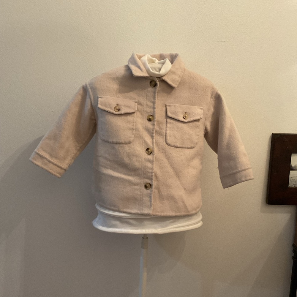 ZARA Neutral Button-Up Fleece Shacket – Toddler 2–3